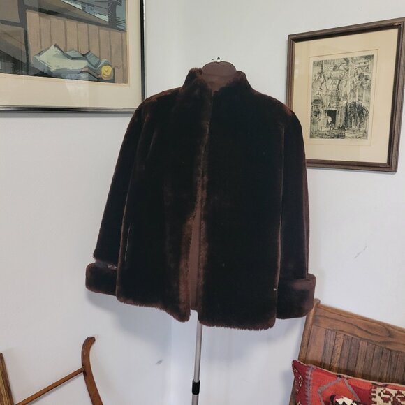 Vintage Chocolate Brown Real Mouton Sheepskin Fur Coat Size Medium